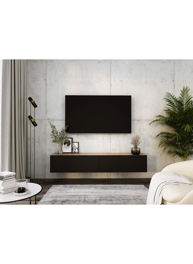 3E 3xE living.com Hanging TV Unit, D: L: 170 cm, H: 34 cm, D: 32 cm. TV Storage, Wall TV Unit, TV Table, TV Stand, WOTAN OAK/Matt Black - Image 2